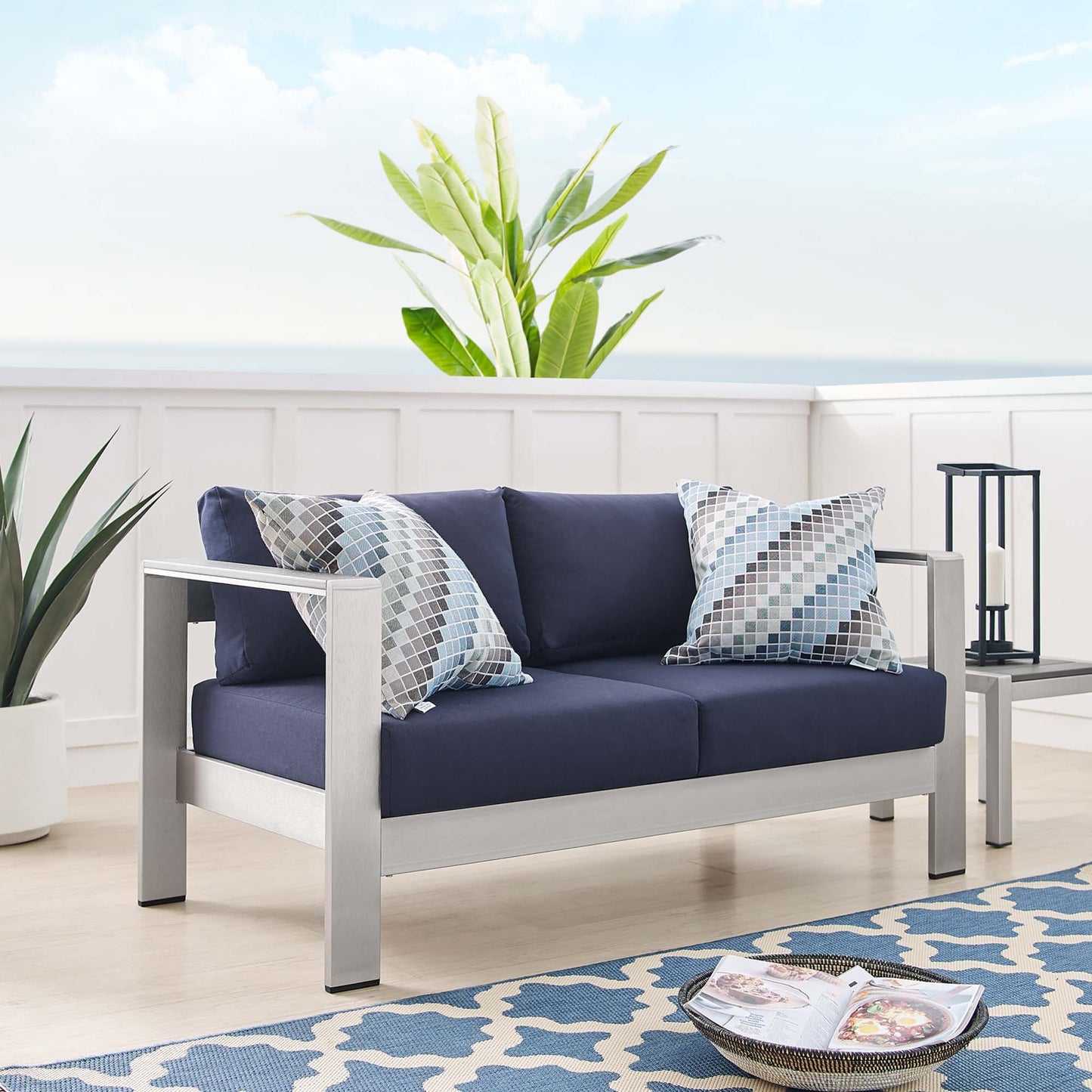 Shore Sunbrella Fabric Aluminum Outdoor Patio Loveseat by Modway