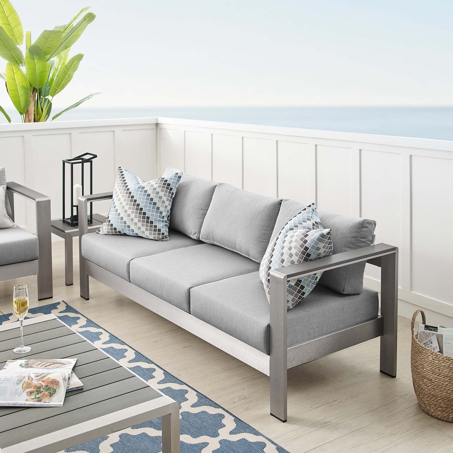 Shore Sunbrella Fabric Aluminum Outdoor Patio Sofa by Modway