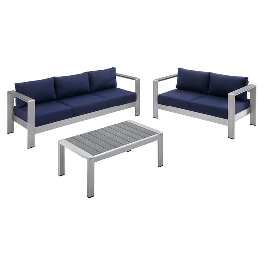 Shore 3 Piece Sunbrella Fabric Outdoor Patio Aluminum Set by Modway