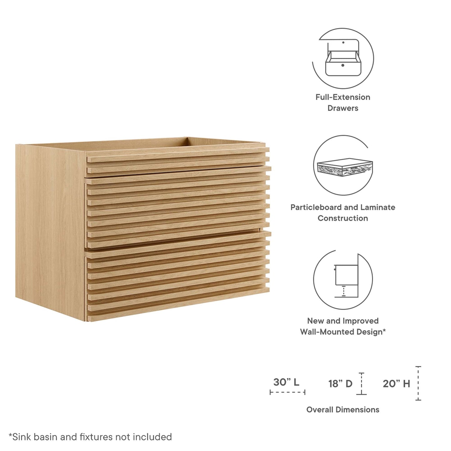 Render 30" Wall-Mount Bathroom Vanity Cabinet by Modway
