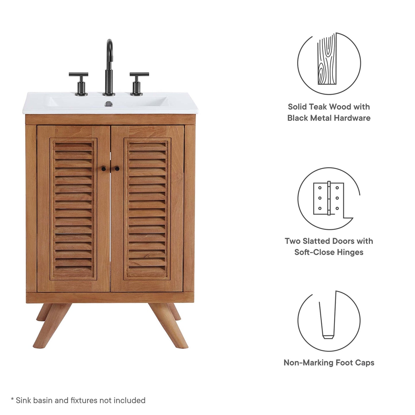 Birdie 24" Teak Wood Bathroom Vanity Cabinet