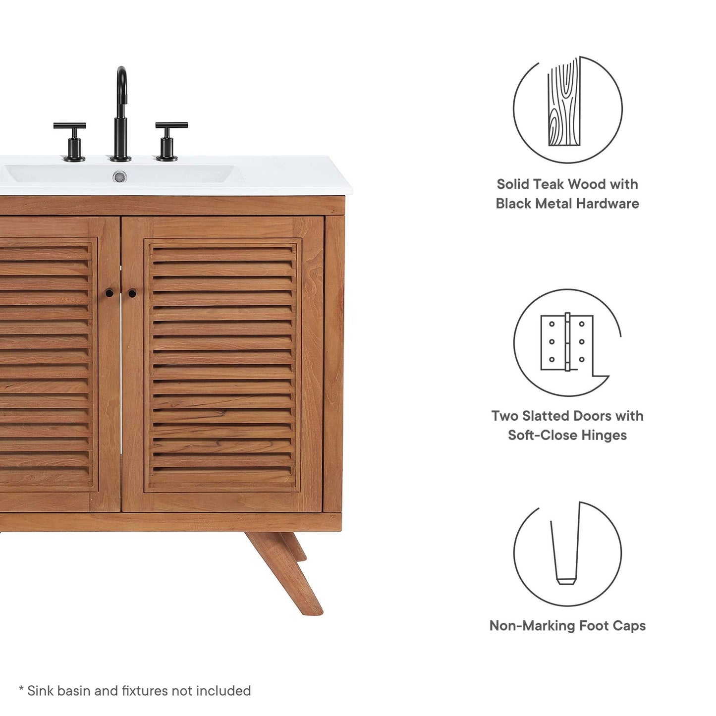 Birdie 36" Teak Wood Bathroom Vanity Cabinet