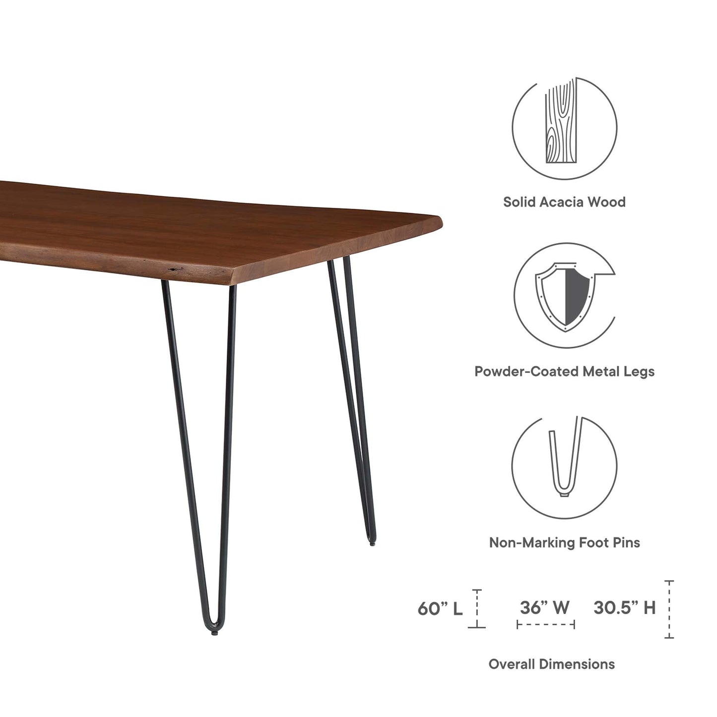 Ardor 60" Live Edge Acacia Wood Dining Table by Modway