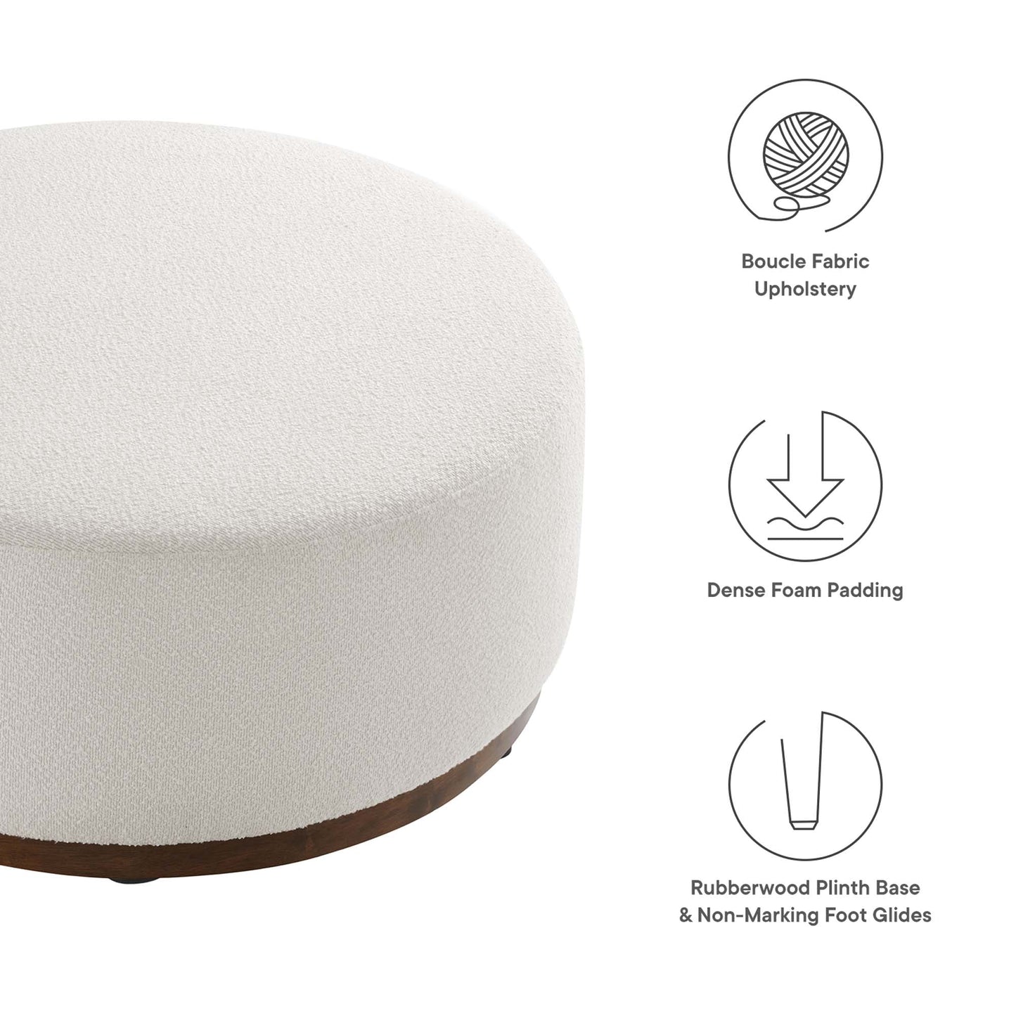 Tilden Large 38" Round Boucle Upholstered Ottoman by Modway