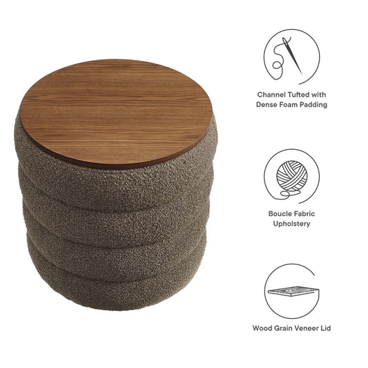 Mezzo Round Boucle Fabric Storage Ottoman by Modway