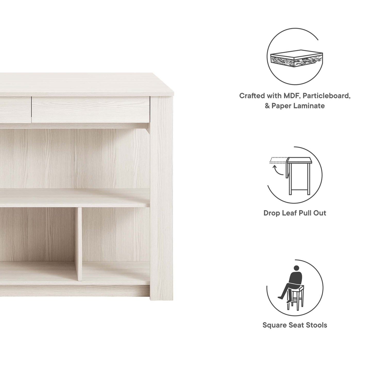 Meadowbrook 3-Piece Kitchen Island and Stool Set