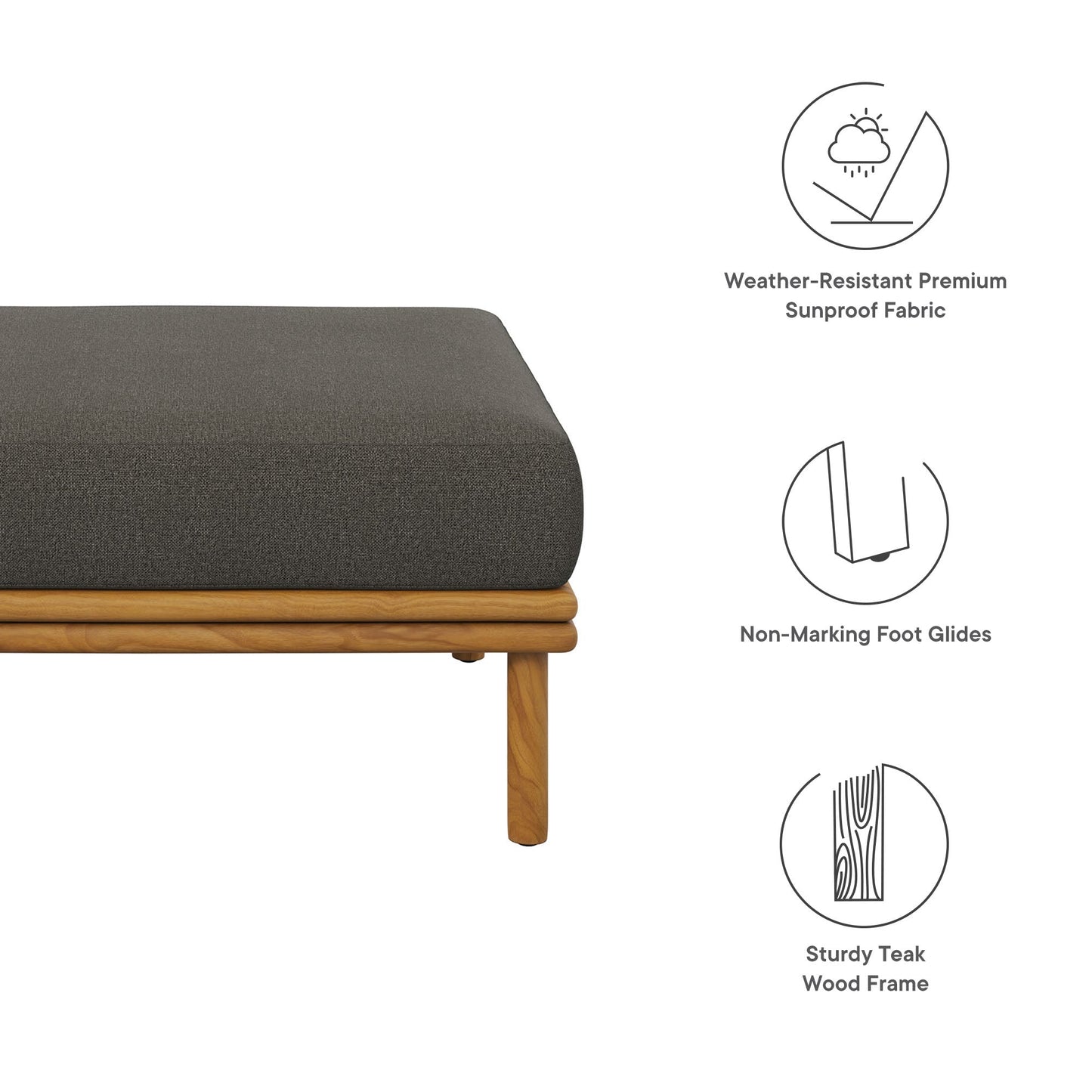 Wren Outdoor Patio Teak Wood Ottoman By Modway