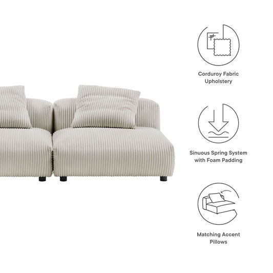 Solace 2-Piece Modular Corduroy Upholstered Sofa by Modway