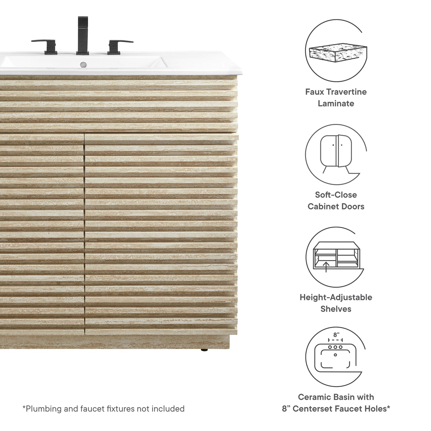 Render 36" Faux Travertine Bathroom Vanity With Sink by Modway