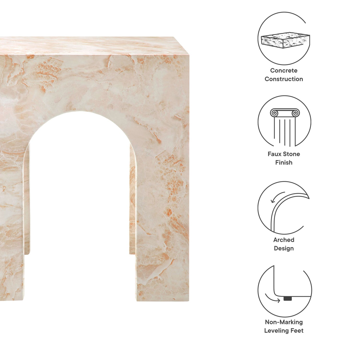 Valen Square Indoor-Outdoor Patio Arched Concrete Side Table by Modway