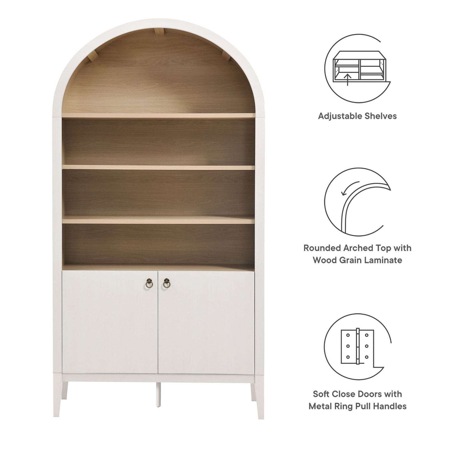 Nolan 74" Tall Wide Arched Storage Display Cabinet Bookshelf by Modway