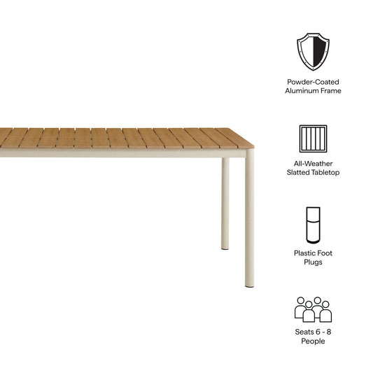 Finn 71" Outdoor Patio Aluminum Dining Table with Faux Wood Top