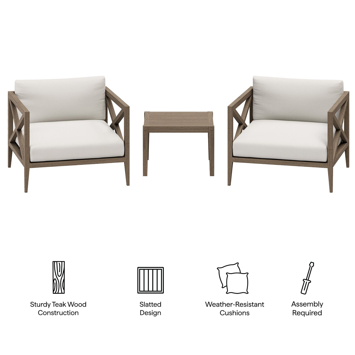 Northlake 3-Piece Outdoor Patio Teak Wood Furniture Set