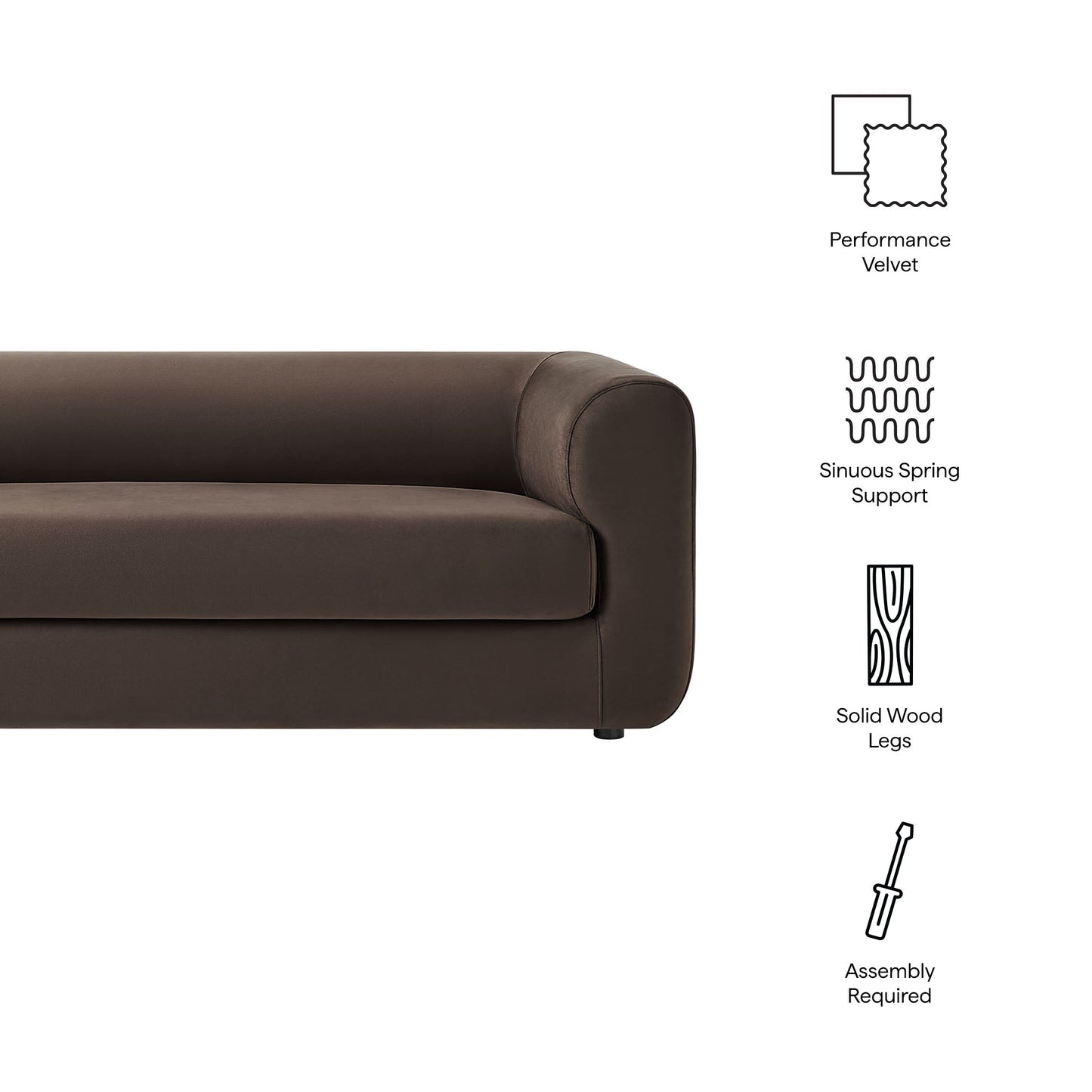 Leif 89" Performance Velvet Upholstered Sofa by Modway
