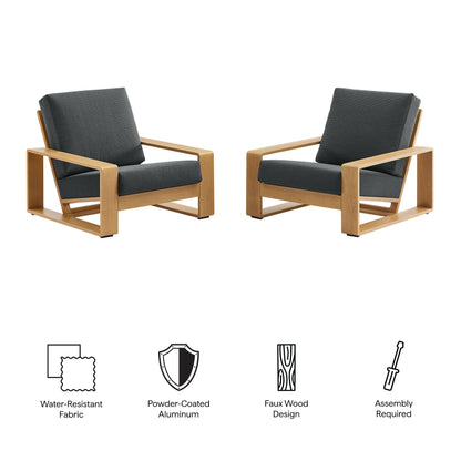 Lirienne Outdoor Patio Aluminum Faux Wood Armchairs Set of 2 by Modway