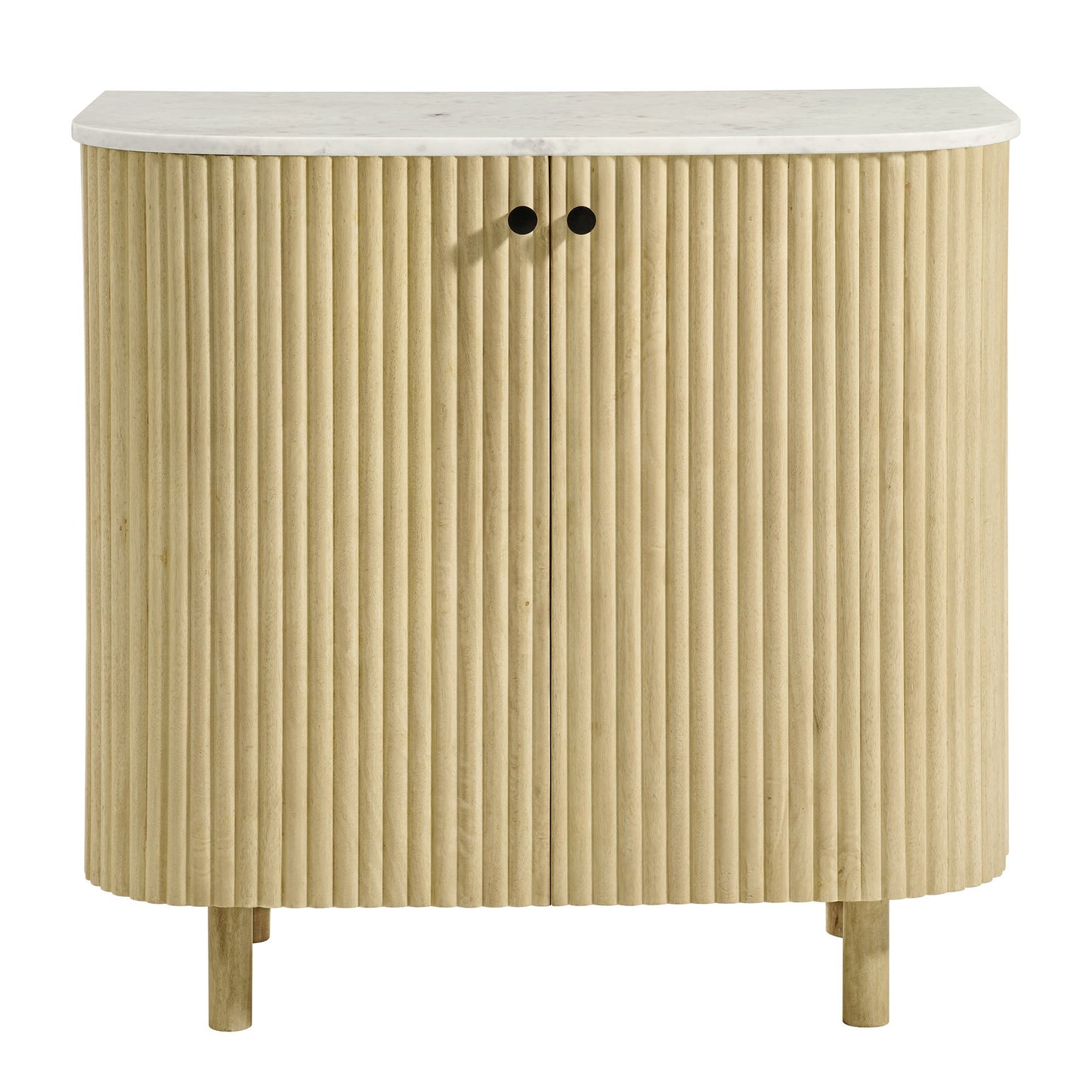 Caldera 33" Curved Solid Wood and Marble Accent Storage Cabinet