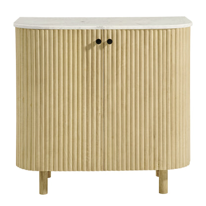 Caldera 33" Curved Solid Wood and Marble Accent Storage Cabinet