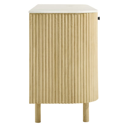 Caldera 60" Curved Solid Wood and Marble Sideboard Storage Cabinet by Modway
