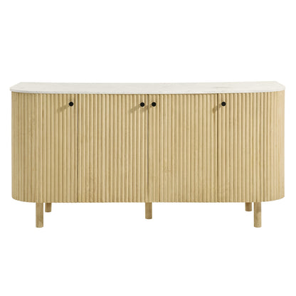 Caldera 60" Curved Solid Wood and Marble Sideboard Storage Cabinet by Modway
