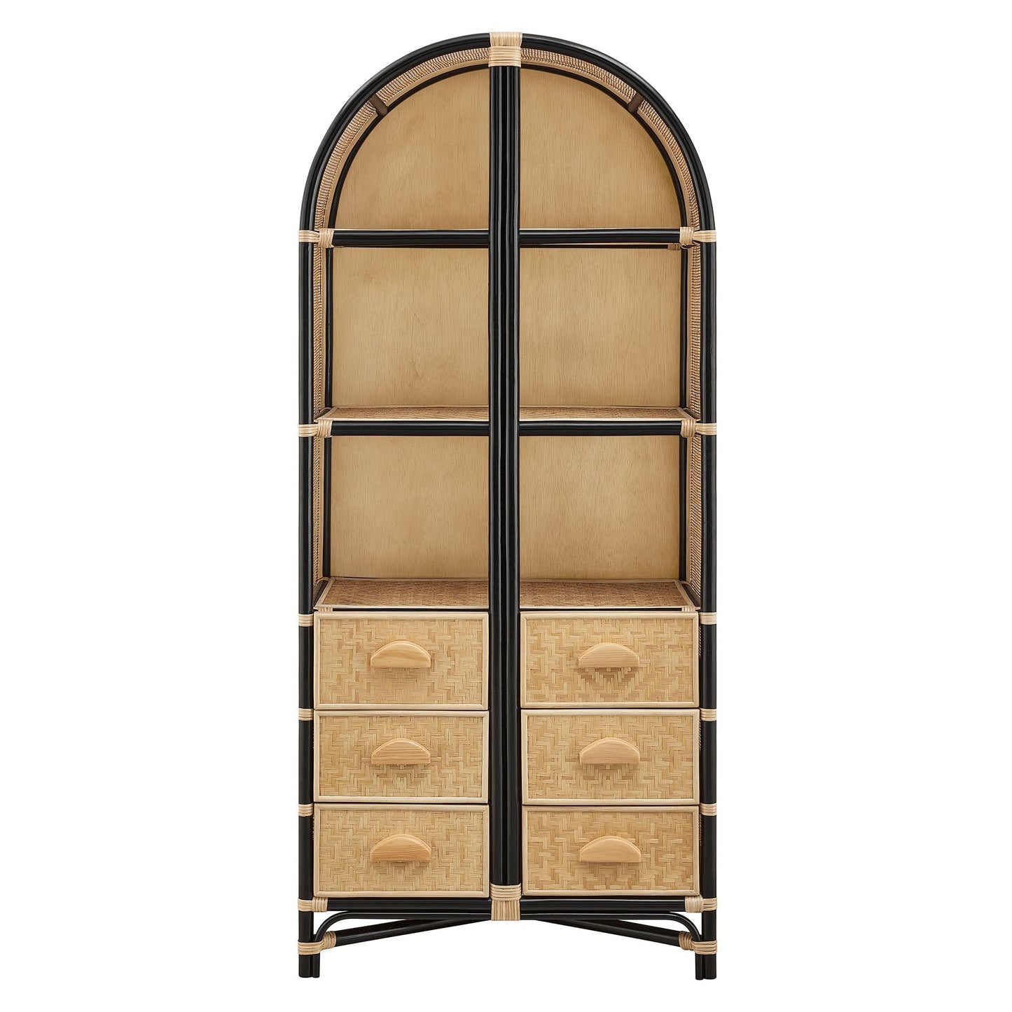 Jane 71 Inch Tall Arched Natural Rattan Bookshelf by Modway
