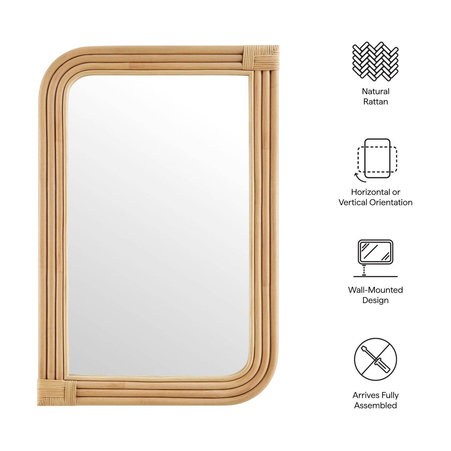 Corsica Curved Rectangle Rattan Wall Mirror by Modway