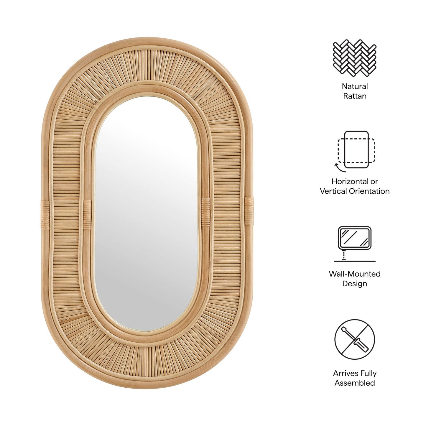 Sovana Oval Rattan Wall Mirror by Modway