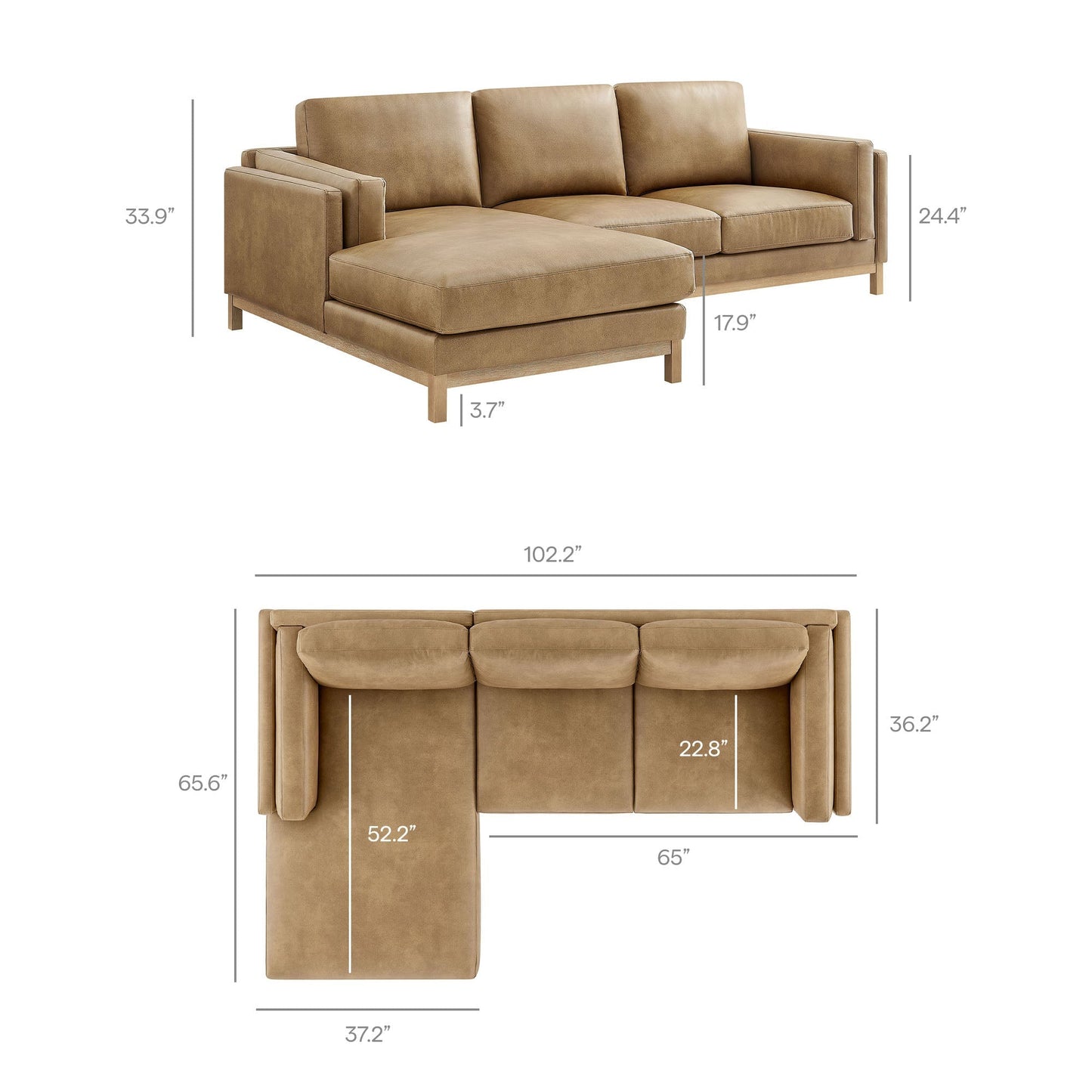 Roscoe Left-Facing Vegan Leather Sectional Sofa with Chaise