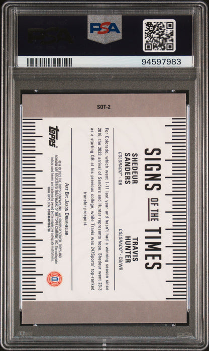 Graded 2023 Topps Bowman U Best Travis Hunter/Shedeur Sanders #SOT2 Signs of the Times Speckle Rookie RC Football Card PSA 10 Gem Mint