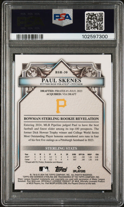Graded 2024 Topps Bowman Sterling Paul Skenes #BSR30 Rookies Rookie RC Baseball Card PSA 10 Gem Mint