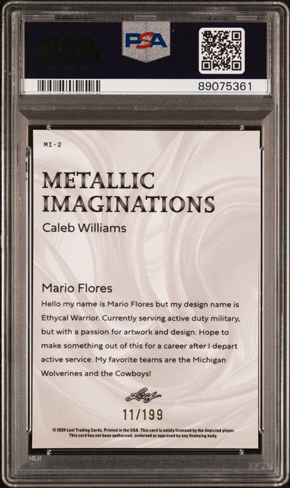Graded 2024 Leaf Caleb Williams #MI2 Metallic Imaginations Red #/199 Rookie RC Football Card PSA 10 Gem Mint