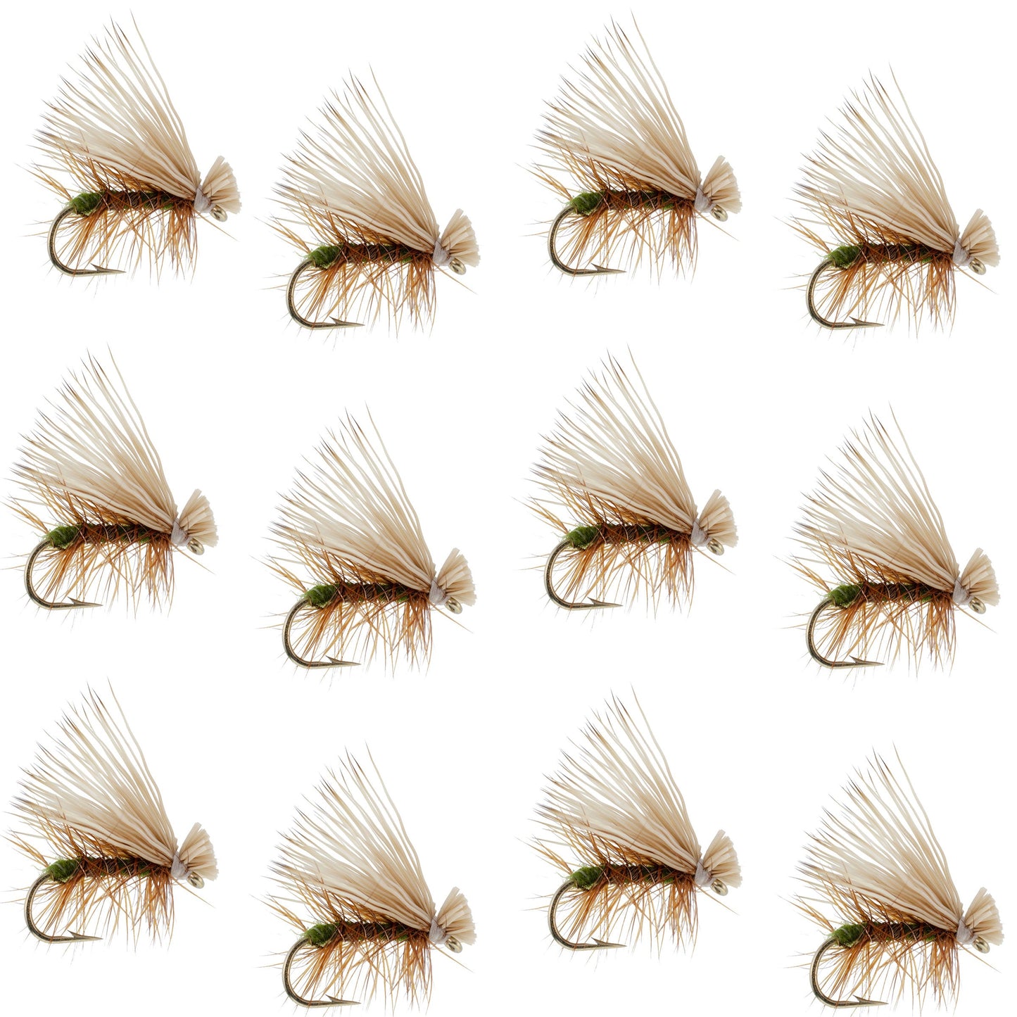 Olive Elk Hair Caddis Classic Trout Dry Fly - Set of 12 Flies Size 16