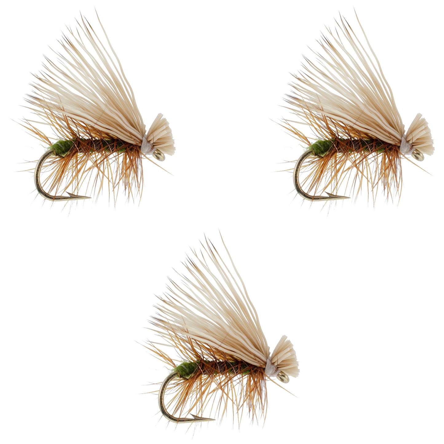 3 Pack Olive Elk Hair Caddis Classic Trout Dry Fly - Hook Size 14