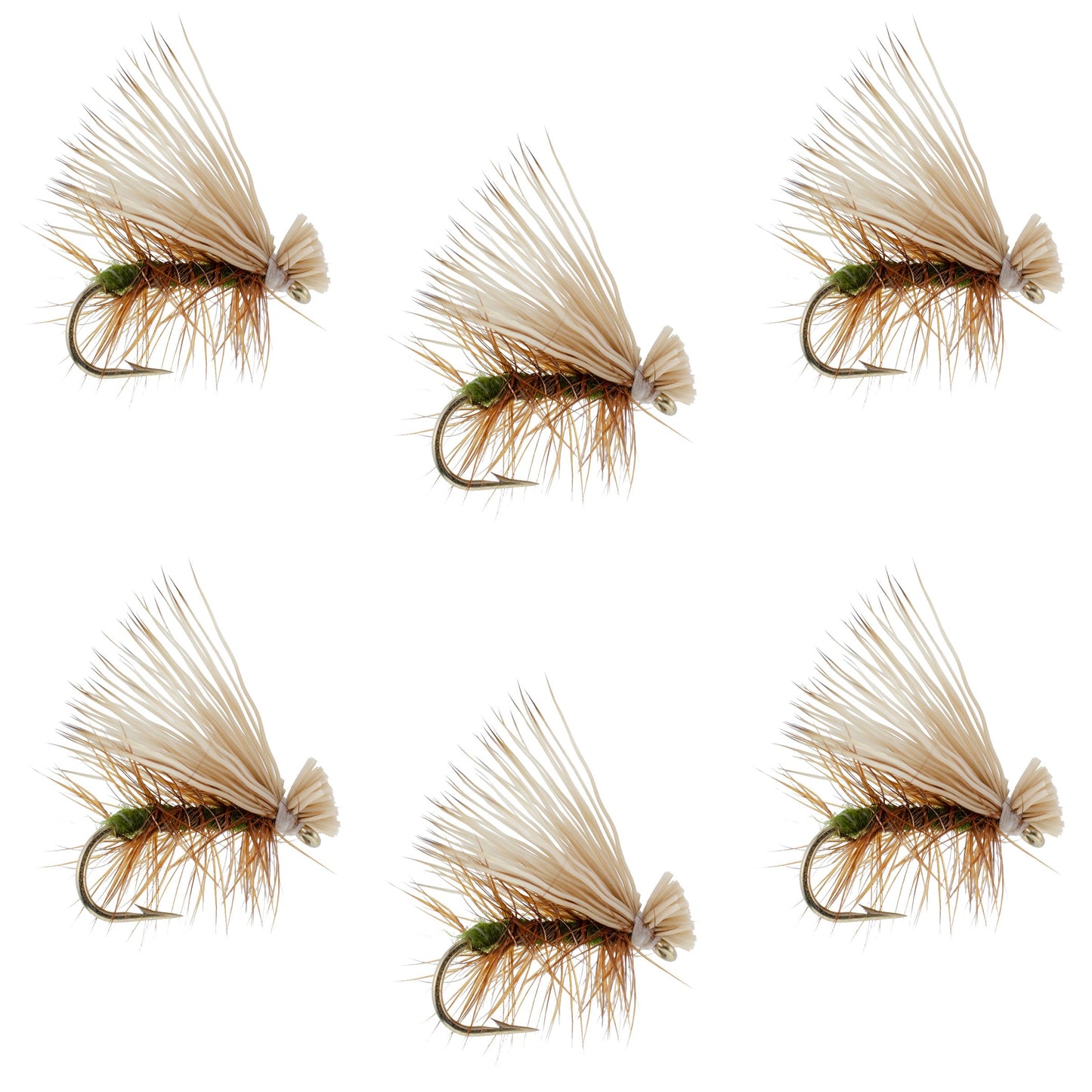 Olive Elk Hair Caddis Classic Trout Dry Fly - Set of 6 Flies Size 12