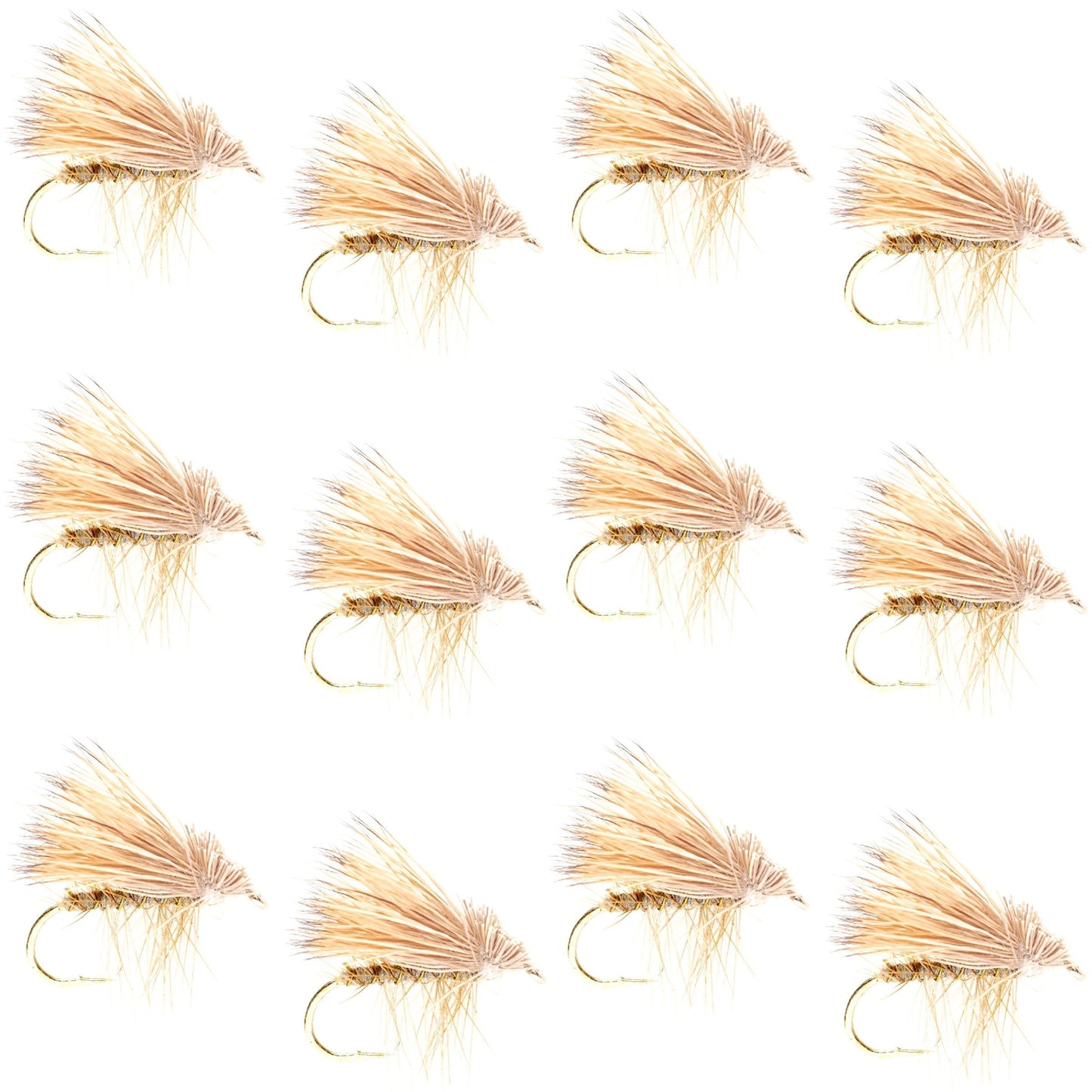 Barbless Yellow Elk Hair Caddis Classic Trout Dry Flies 1 Dozen Flies Size 12