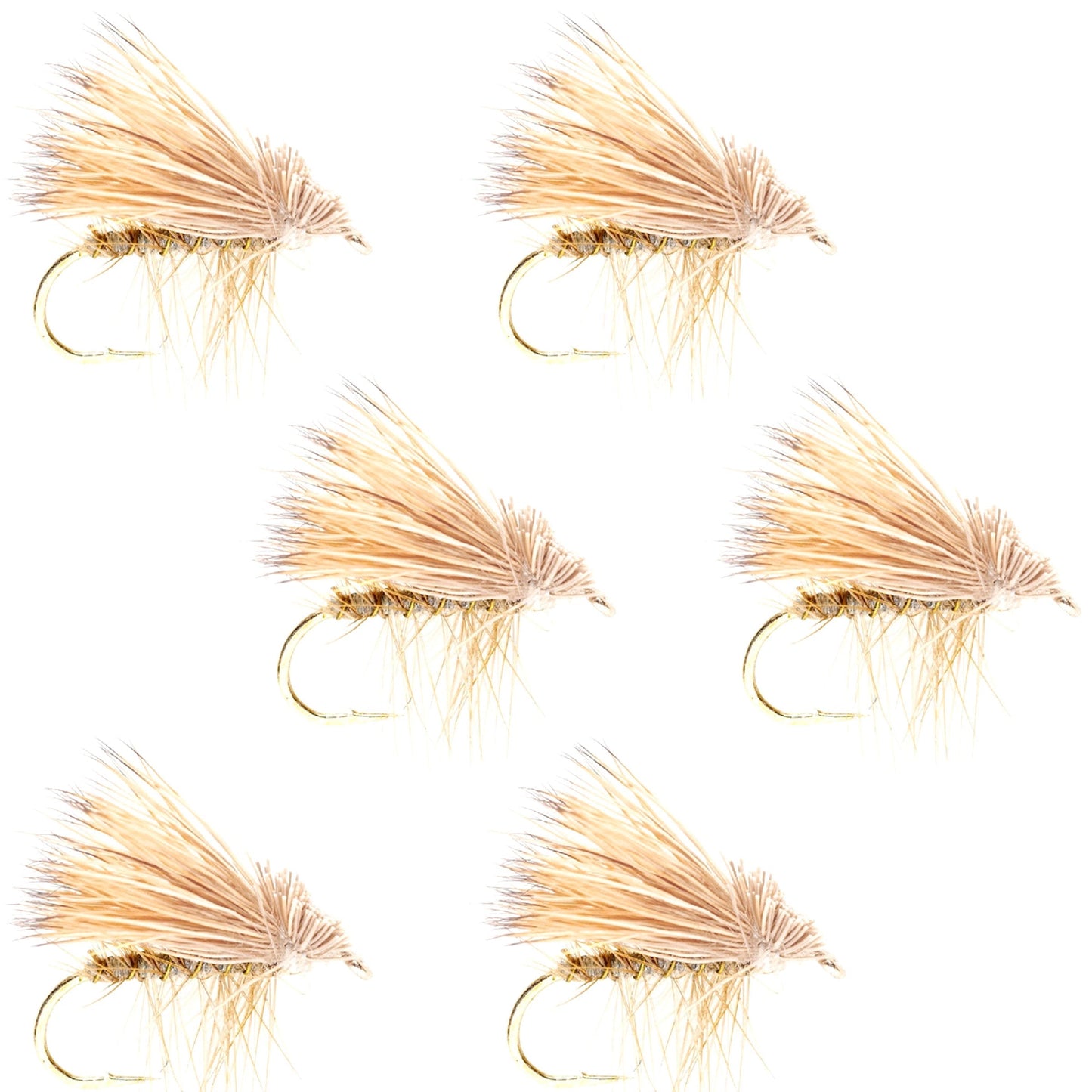 Barbless Yellow Elk Hair Caddis Classic Trout Dry Flies 6 Flies Size 14