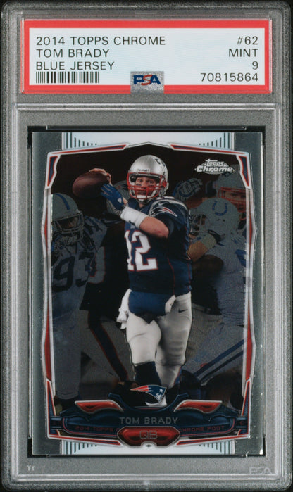 Graded 2014 Topps Chrome Tom Brady #62 Blue Jersey Football Card PSA 9 Mint