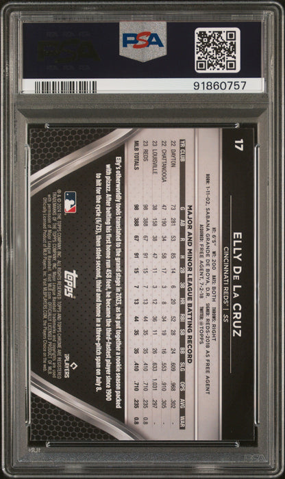 Graded 2024 Topps Chrome Black Elly De La Cruz #17 Rookie RC Baseball Card PSA 10 Gem Mint