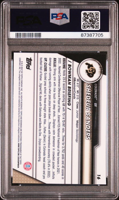Graded 2023 Topps Bowman U Sapphire Shedeur Sanders #16 Rookie RC Football Card PSA 10 Gem Mint