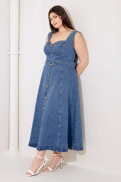 PRETTIEST BEHAVIOR DENIM MIDI DRESS