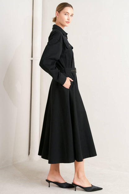 CHARMING DECISION WOVEN MIDI DRESS