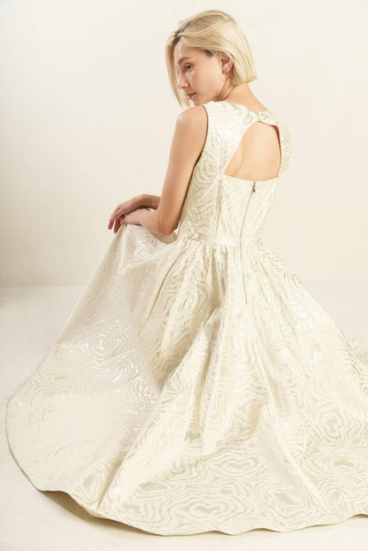 CHECK YOURSELF CHAMPAGNE WOVEN MIDI DRESS