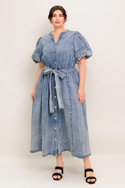 BAREFORM LIGHT DENIM MIDI DRESS