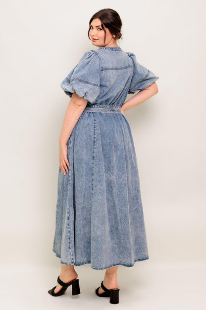 BAREFORM LIGHT DENIM MIDI DRESS