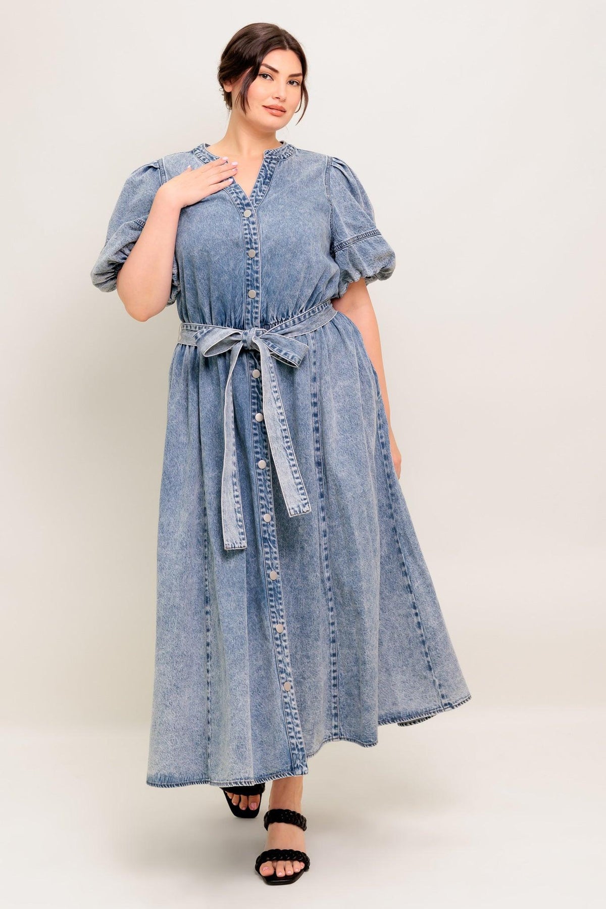 BAREFORM LIGHT DENIM MIDI DRESS