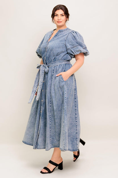 BAREFORM LIGHT DENIM MIDI DRESS