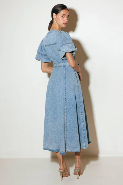 BAREFORM LIGHT DENIM MIDI DRESS