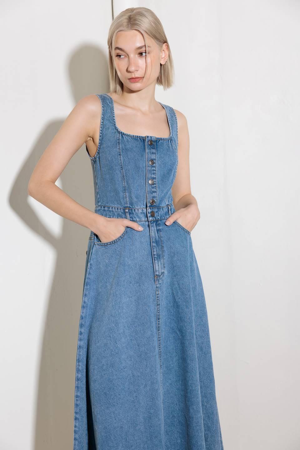 SOFTLY ROMANTIC DENIM MIDI DRESS