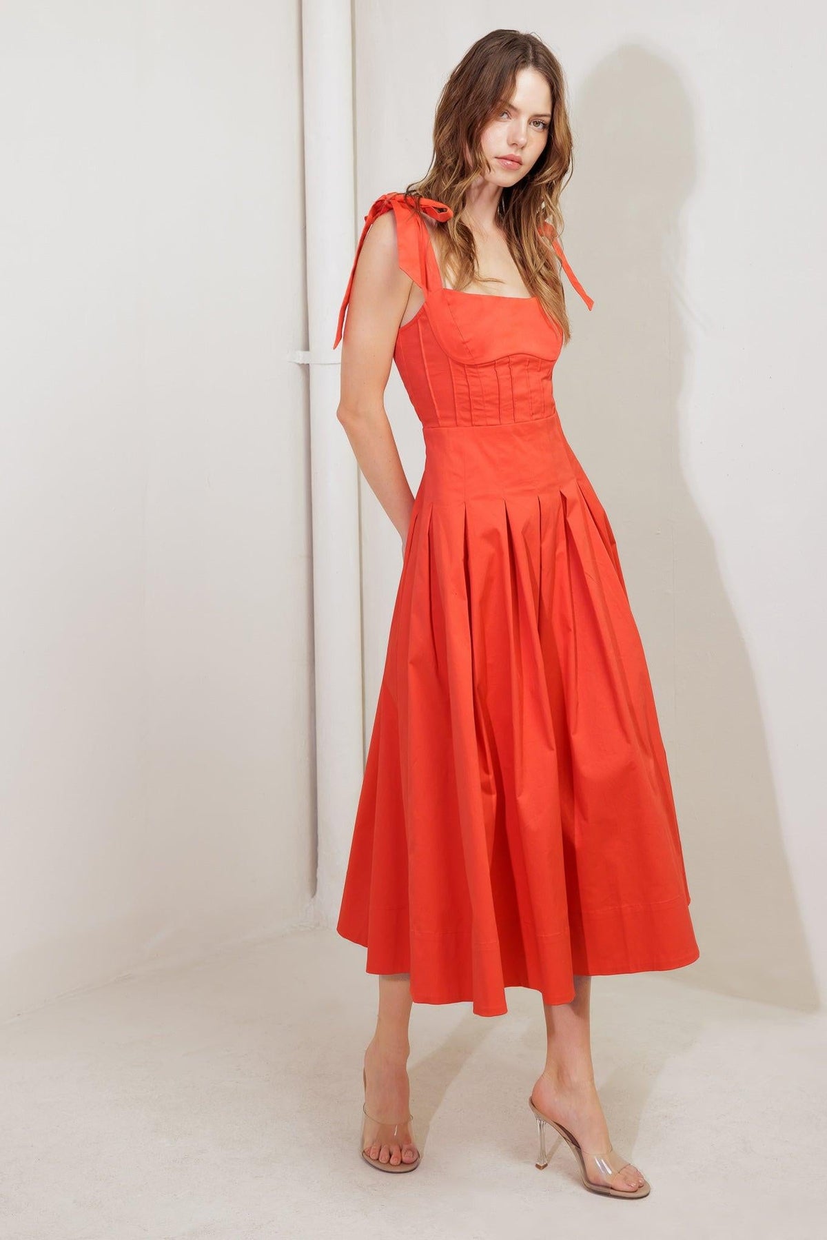 GENTLE SHADE WOVEN MIDI DRESS