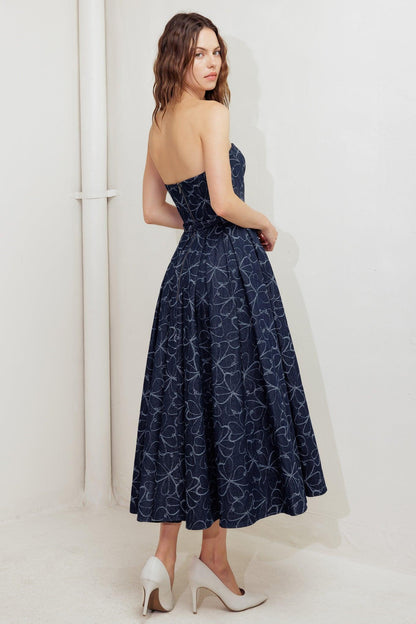 MOONDUST GARDEN DENIM MIDI DRESS