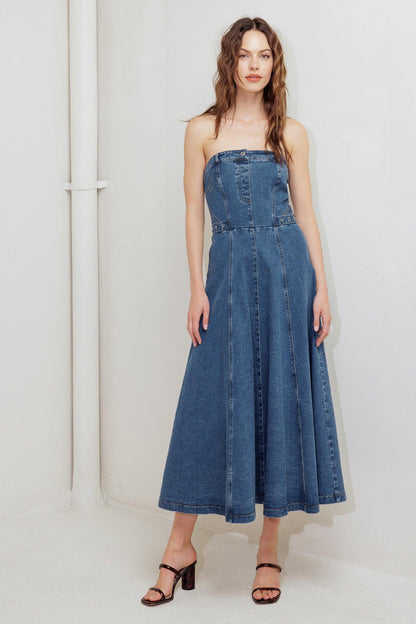 MIDNIGHT STRUCTURE DENIM MIDI DRESS